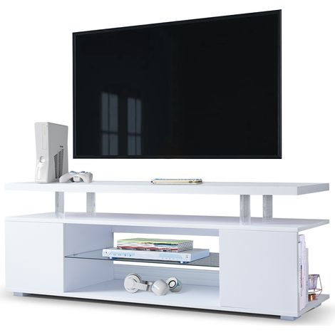 Meuble TV pour téléviseur 60 pouces, centre multimédia LED gaming, table console de rangement avec grand meuble latéral pour salon (blanc) (1/5)