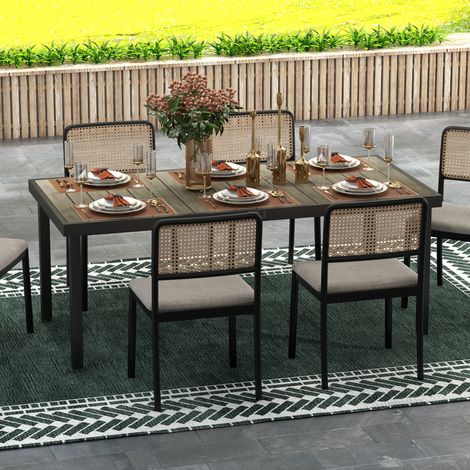 REDOM Tavolo da giardino 190x90x74 cm, per 8 persone, effetto legno, piedini regolabili antiscivolo, alluminio, legno naturale