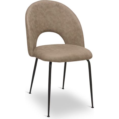 Sedia da sala pranzo Paola in microfibra nabuk marrone chiaro gambe metallo nero