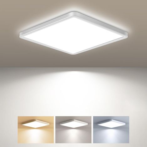 Plafonnier LED Carré, 3 Couleur (3000K/4000K/6500K) Lampe de Plafond, 1800LM Luminaire Plafonnier Salle de Bain IP44 Etanche pour Bureau, Cuisine, Chambr à Coucher, Couloir, Balcon, Garage,18CM (1/5)