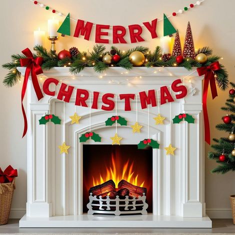 Weihnachts Girlande 3D Filzball Bunting Rot Glitzer Sterne Kiefernmuster 2m