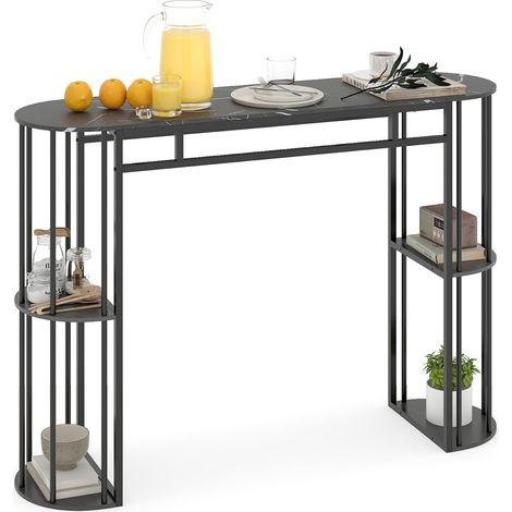 COSTWAY Tavolo da Bar Alto, Tavolino da Cucina Moderno con Piano in Finto Marmo, 4 Ripiani Laterali e Struttura in Metallo, Bancone Cucina da Casa per Soggiorno e Sala da Pranzo (Grigio) (1/5)
