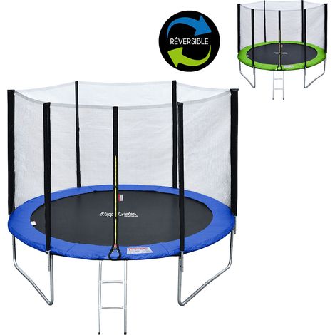 Cama elástica de 305cm reversible verde/azul con accesorios ADELAÏDE