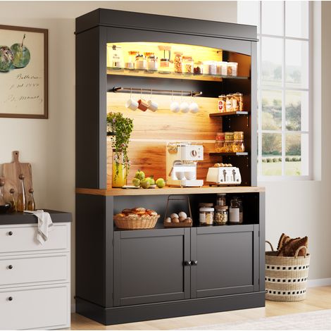 Armario de cocina 107x43x184 cm negro con LED, estante abierto y gran capacidad (1/5)