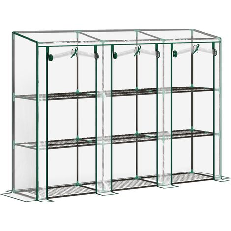 Serre de jardin 3 étagères 3 portes acier noir PVC transparent (1/5)