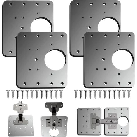 Piastra di riparazione per cerniera porta mobile, 4 pezzi Piastra di riparazione per cerniera porta mobile cucina con foro, staffe di montaggio piatte in acciaio inossidabile con viti