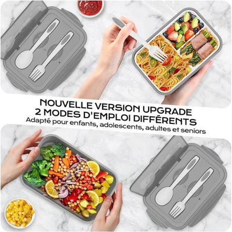 Lunch Box, Boîte à Déjeuner en Plastique pour Enfant Adulte, Boîte à Repas avec Trois Compartiments et des Gris (1/5)