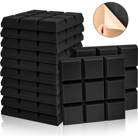 Lot de 12 panneaux de mousse acoustique, 30 x 30 x 5 cm, panneaux de mousse insonorisants autocollants, ignifuges et absorbant le bruit (1/5)