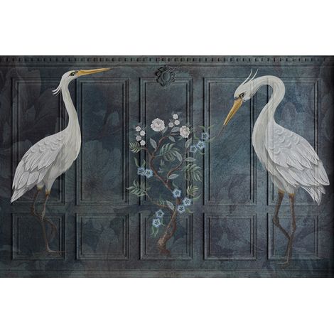 Papier peint panoramique - Fleurs Oiseaux - 130 cm x 87 cm (1/2)