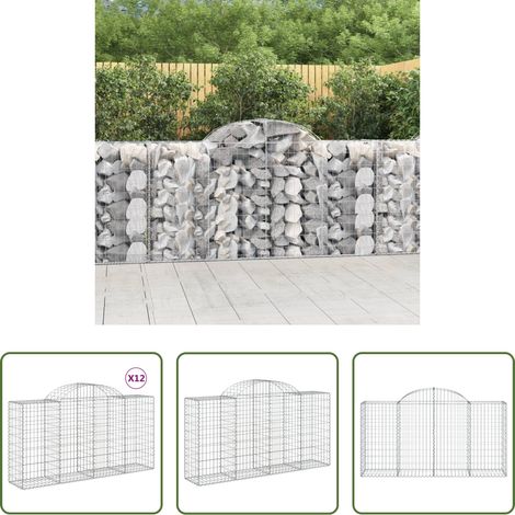 Schalldämmung - Gabionen mit Hochbogen 12 Stk 200x50x100/120cm Verzinktes Eisen (1/5)