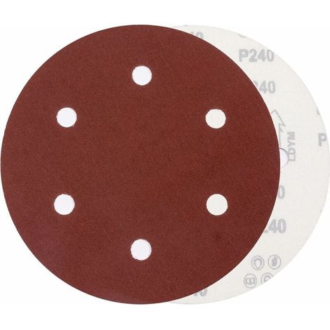 Disque Abrasif 225 mm - Grains P240 - 6 Trous pour Aspiration - Fixation Velcro - Pour Ponceuse Murale et Placo - Lot de 30 (1/5)