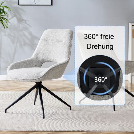 Set de 2 chaises de salle à manger pivotantes 360° en tissu gris-beige, piètement métal laqué noir à 4 pieds, revêtement respirant, idéales pour espaces repas modernes. (1/5)
