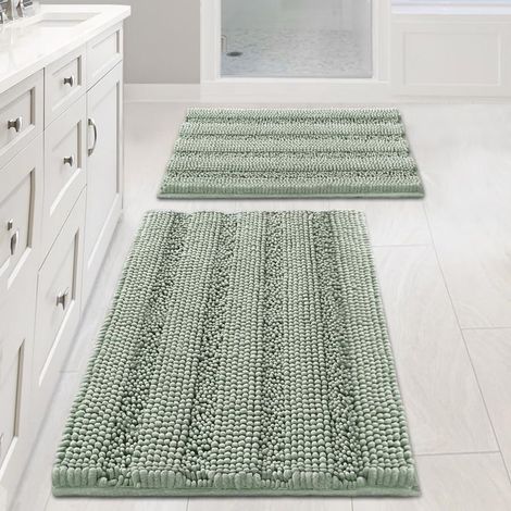 Badematte – Dicke, gestreifte Matte – Rutschfest – Für Badezimmerböden – 2er-Set – 80 x 50 cm und 60 x 43 cm (1/5)