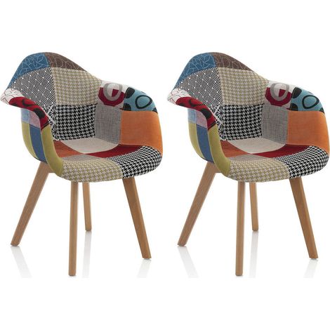 Set 2 Sedie 65x56x81,5 cm in Tessuto Patchwork (1/4)
