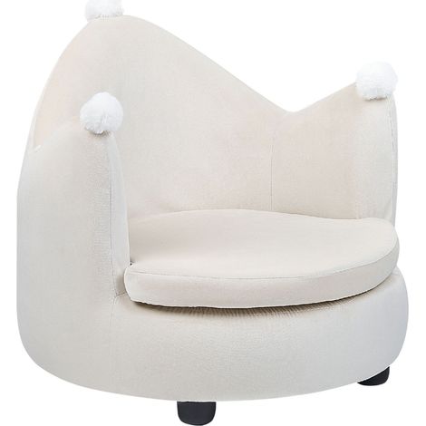 Fauteuil en Forme de Couronne en Velours Beige et Bois d'Hévéa pour Enfant Vega