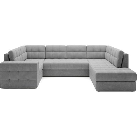 Canapé panoramique BLOOM tissu capitonné - Rangement et convertible à droite-Gris clair-Coffre à droite (1/5)