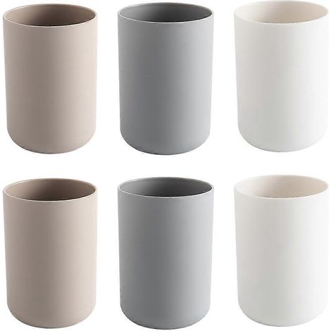 Lot de 6 gobelets à brosse à dents unis pour la salle de bain, coloris blanc, gris et café (2 pièces par couple).-7.2X10.3cm (1/3)