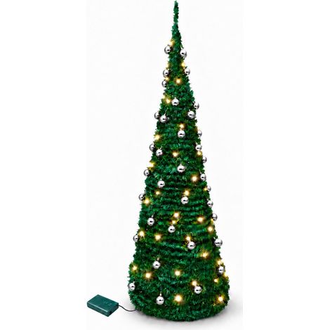 6FT Pre-Lit Green Pop Up Artificial Christmas Tree with Warm White LEDs & Metal Stand (1/5)
