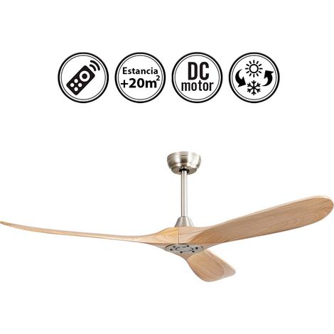 Ventilador de techo "Marín" regulable con mando a distancia (40W motor DC 42dB) color níquel y haya (1/5)