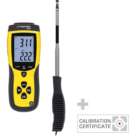 Trotec – Anémomètre professionnel à fil chaud – Mesure vitesse 0,3-90 km/h – Débit 0-99999 m³/min – Sonde 10/12 mm – Température 0-50°C
