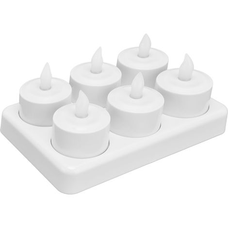 Lot de 6 bougies LED rechargeables violettes à télécommande, 100-240V, sans fil, simulation flamme, décor mariage restaurant ambiance, réutilisables, piles intégrées, chargeur UE. (1/5)