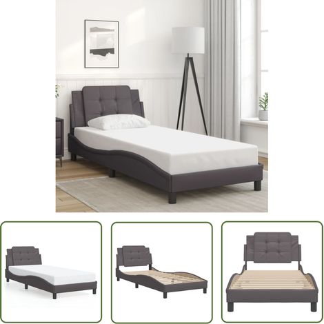 The Living Store Cadre de lit sans matelas gris 100x200 cm similicuir - Lit Plateforme - Lit Double - Lit Design - Lit Capitonné - Literie (1/5)