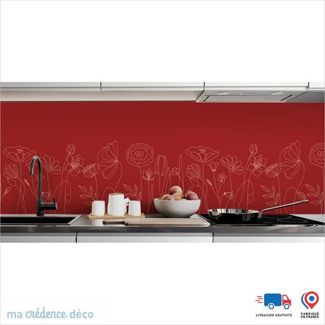 Crédence : Fleurs et dessin 3 - Couleur Rouge carmin - Alu composite - 120 - 60 (1/3)