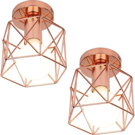 2X Plafonnier Vintage Lustre Rétro Abat-Jour En Métal Lampe De Plafond Industrielle Pour Café, Couloir, Chambre À Coucher, Cuisine, Salon, Or Rose