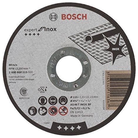 Bosch Accessories 2608600215 2608600215 Disco di taglio dritto 115 mm 1 pz. Acciaio