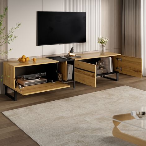 Mobile TV 180x38x45cm ripostiglio intelligente anta ribaltabile ripiani aperti pannello di particelle portata 40kg colore legno (1/5)