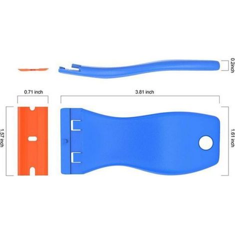 Grattoir vitre - Lames en plastique sécurisées Poignée ergonomique - Nettoyage verre et surfaces - Bleu orange (1/4)