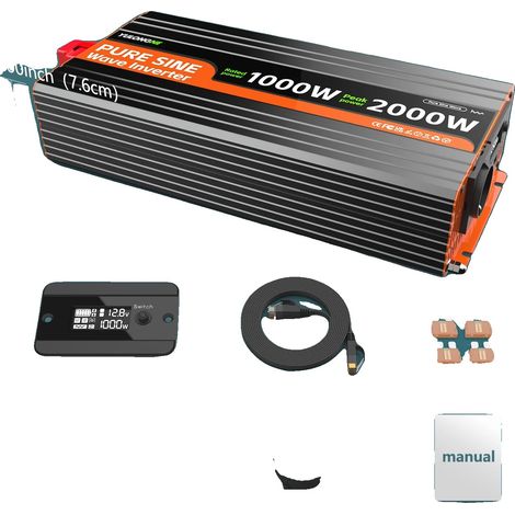 Inversor, convertidor de CC a CA, control remoto con pantalla LCD, 12V-230V-1000W (1/2)