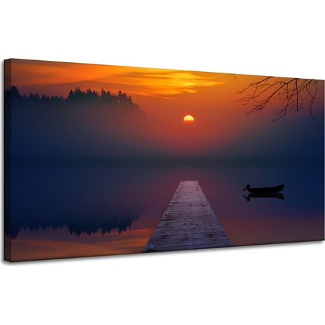 Leinwanddruck Natur Sonnenuntergang über dem See 120x60 cm