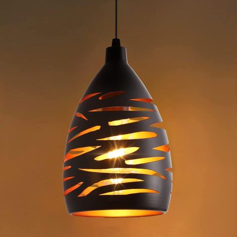 Suspension Linéaire - Lustre Industriel en Métal Noir Or - Abat-Jour Cage Pendentif E27 - Pour Salon Cuisine Couloir Loft Café Bar - 1 Pièce