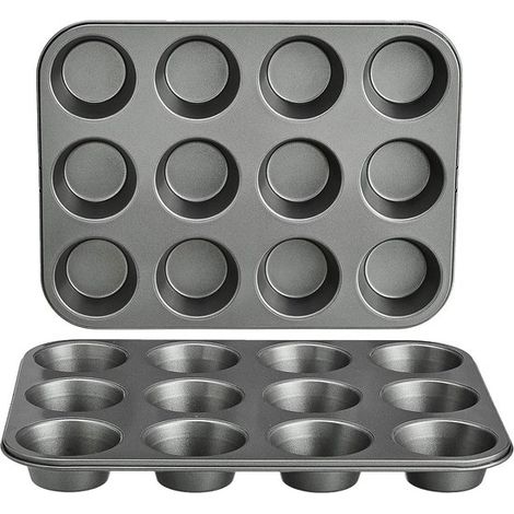 Bandeja redonda para hornear magdalenas, antiadherente, de acero al carbono, juego de 2 - Gris - 35 x 27 x 3 cm (1/5)