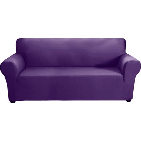 Stretch-Sofaüberzug aus Milchseide, rutschfest, weich, waschbar, für 3-Sitzer-Sofas, ideal für Wohnzimmer, Kinderzimmer und Haustiere (Lila) (1/5)