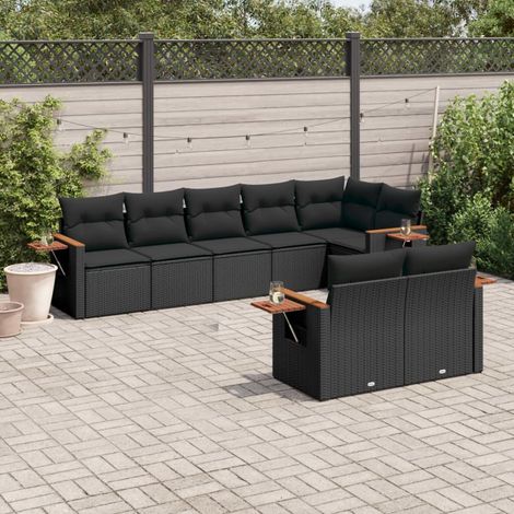 8-tlg. Garten-Sofagarnitur mit Kissen Schwarz Poly Rattan (1/5)