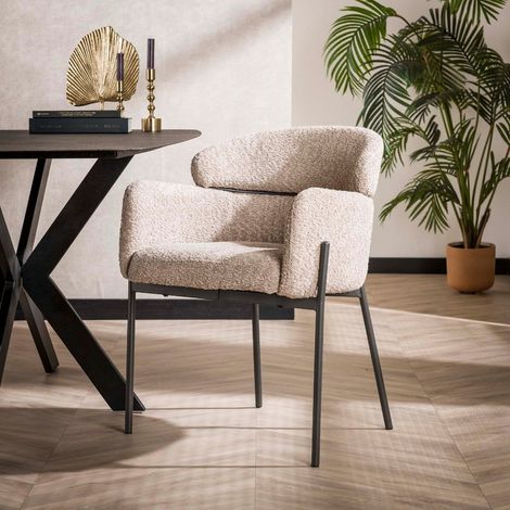 Chaise fauteuil en tissu bouclé sable BOUCLY (lot de 2) (1/5)