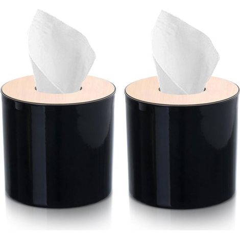 Juego de 2 portarrollos de papel higiénico, portarrollos redondo con tapa, portarrollos de madera para baño y cocina (negro) (1/2)