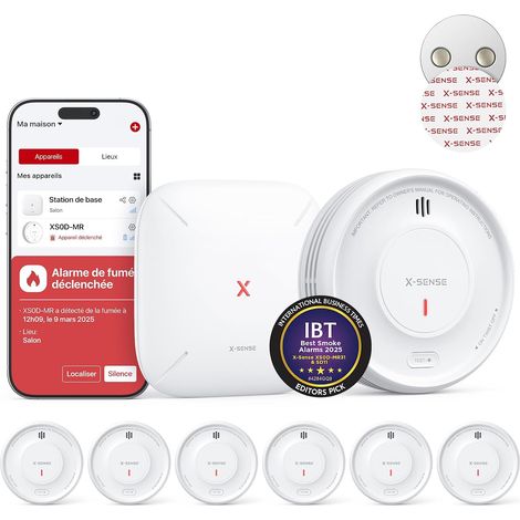 Détecteur de Fumée Connecté avec Station de Base avec Pad Adhésif Magnétique, Alarme Incendie Intelligent avec Durée de Vie de 10 Ans et Batterie Remplaçable, Fonction APP (1/5)