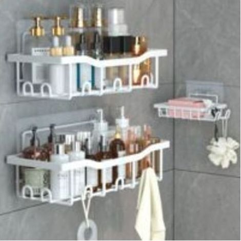 Douche sans Percage, Rangement Salle de bain Lot de 3,Etagere Salle De Bain Sans Percage Etagere De Douche Salle De Bain Accessoire (Blanc) (1/4)