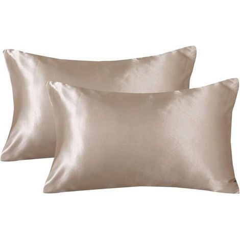 Lot de 2 Taies d’oreiller en satin pour cheveux et peau, lavables facilement, dimensions 50 x 75 cm, couleur taupe (1/5)