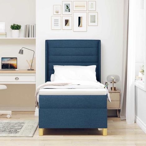 Boxspringbett mit Matratze mit Kopfteil Blau 100 x 200 cm Stoff