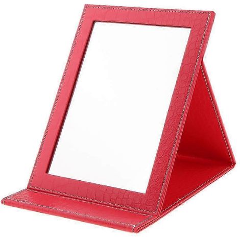 Schminkspiegel aus PU-Leder, faltbar, tragbar, rosa-Red (1/5)