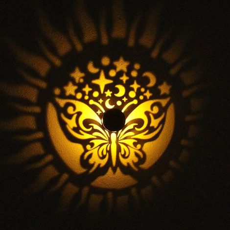 Lot de 1 lampes solaires murales – Projecteur décoratif, IP65 étanche – Métal, motif papillon – Idéal pour pelouse, jardin et clôture – Lumière chaude (1/5)