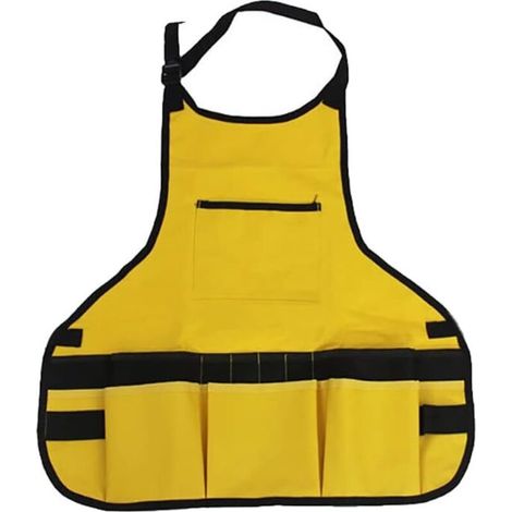 Tablier de jardin ajustable avec poches, ceinture porte-outils en tissu Oxford épais, imperméable et résistant à l\'usure, pour la maison et le jardin, jaune, taille unique.
