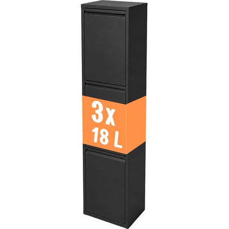 Relaxdays Mülleimer, 3 Fächer, 3x18 l, aufklappbar, entnehmbare Inneneimer, Metall, stehend oder Wandmontage, schwarz