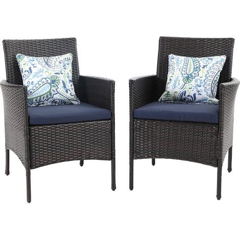 PHIVILLA Garden Chairs Set of 2, Outdoor Wicker Rattan Chairs with Cushions, Conversation Set for Patio, Backyard, Garden and Poolside (1/5)