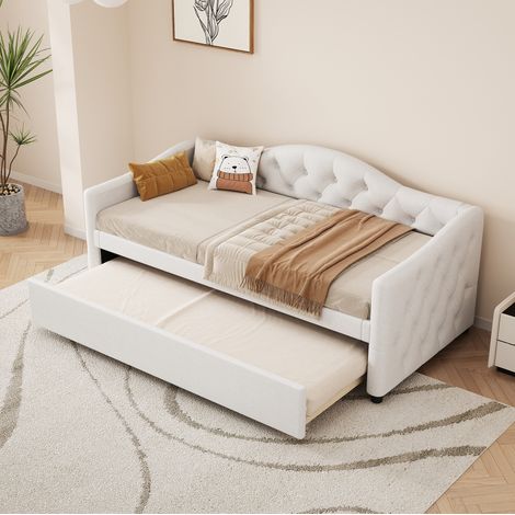 letto struttura 90x200 estraibile in lino beige OKMYHOME (1/5)