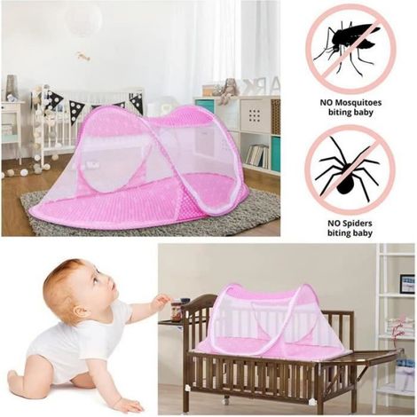 Moustiquaire pour Lit de Bébé, Moustiquaire Pliable pour Lit de Bébé, Moustiquaire de Tente Portable, Facile à Installer, Rose (1/4)